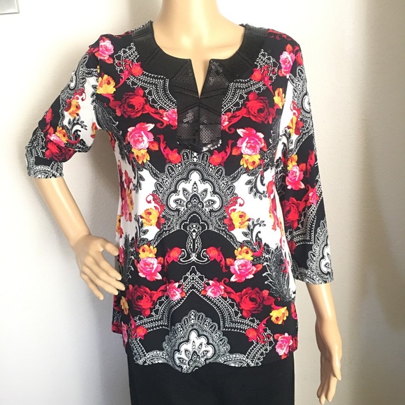 MJ Collections Women’s Size SP Floral Sequin Blouse Top Shirt Long Sleeve - Picture 3 of 12